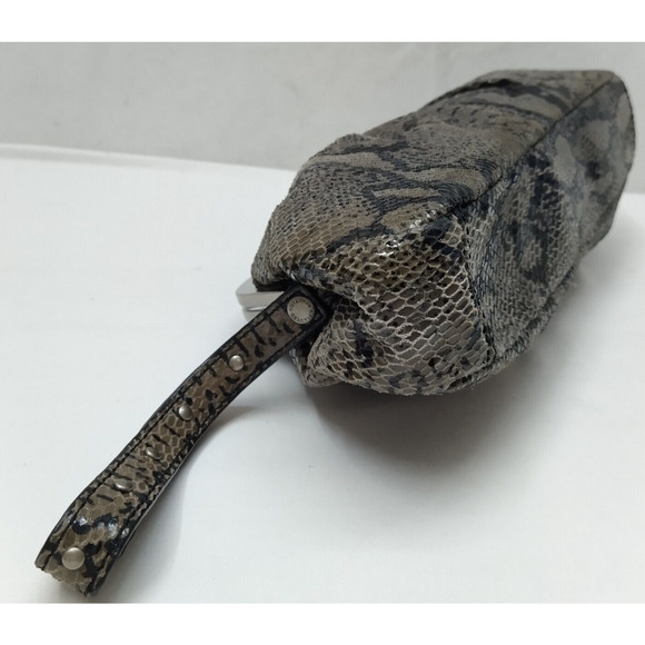 Kenneth Cole Reaction Gray Leather Snakeskin Embossed Kisslock Framed Clutch - Picture 7 of 12